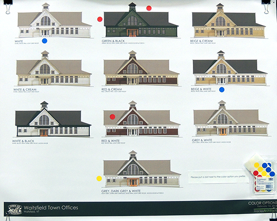 Waitsfield Town Office color options as presented at Town Meeting.