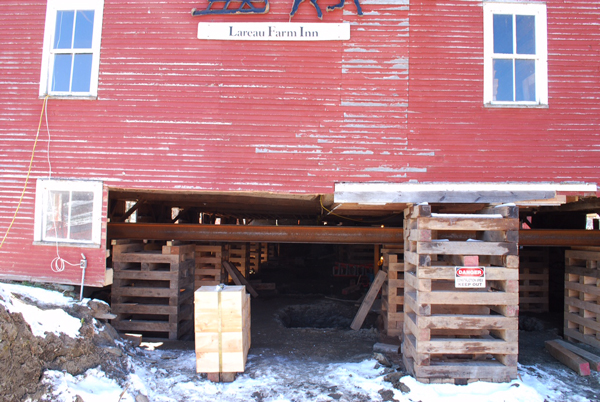 The barn at Lareau Farm and American Flatbread in Waitsfield has been raised to repair and upgrade the foundation. Photo: Jesse Lavoie The barn at Lareau Farm and American Flatbread in Waitsfield has been raised to repair and upgrade the foundation. Photo: Jesse Lavoie