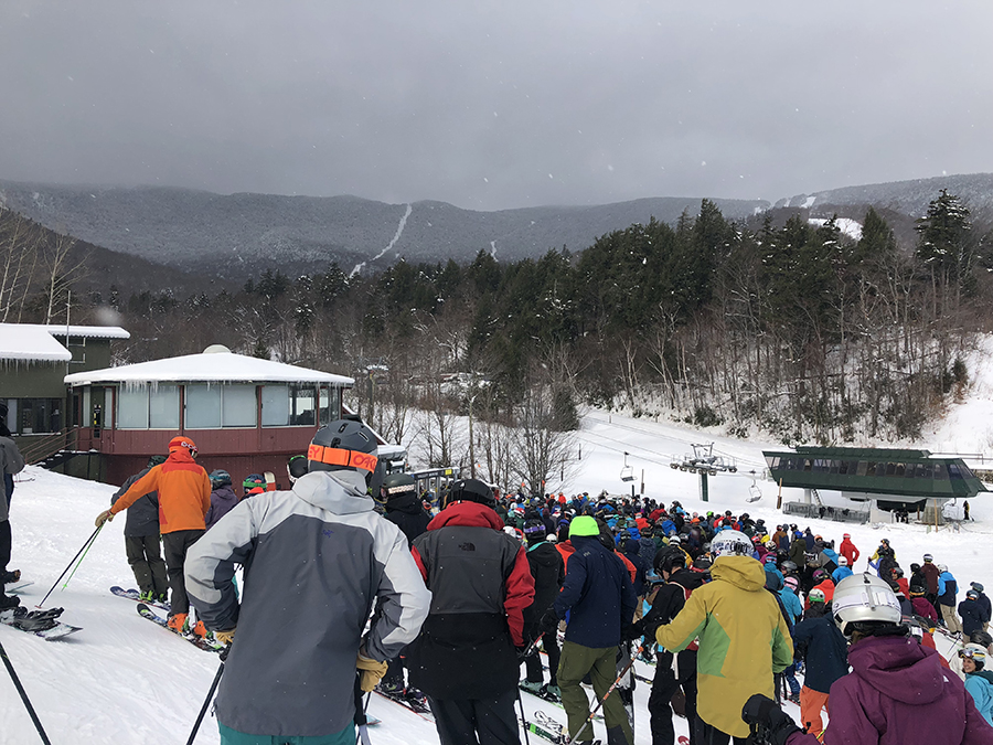 Waiting for the lift on opening day at Sugarbush Resort in Warren, VT. Photo: Andrew del Brocco Waiting for the lift on opening day at Sugarbush Resort in Warren, VT. Photo: Andrew del Brocco