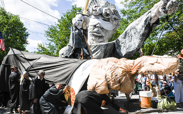 Prickley Mtn. float Lady Justice and SCOTUS. Photo: Lynn Osborn. Prickley Mtn. float Lady Justice and SCOTUS. Photo: Lynn Osborn.