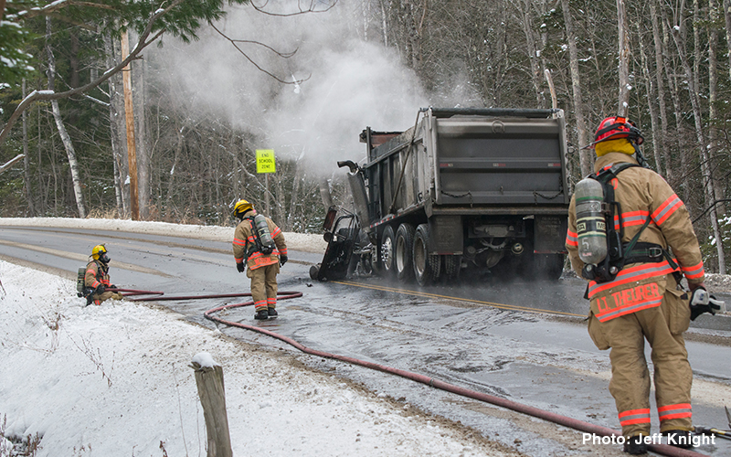 Truck fire on German Flats Road in Fayston on Tuesday, December 9, 2025. Photo: Jeff Knight
