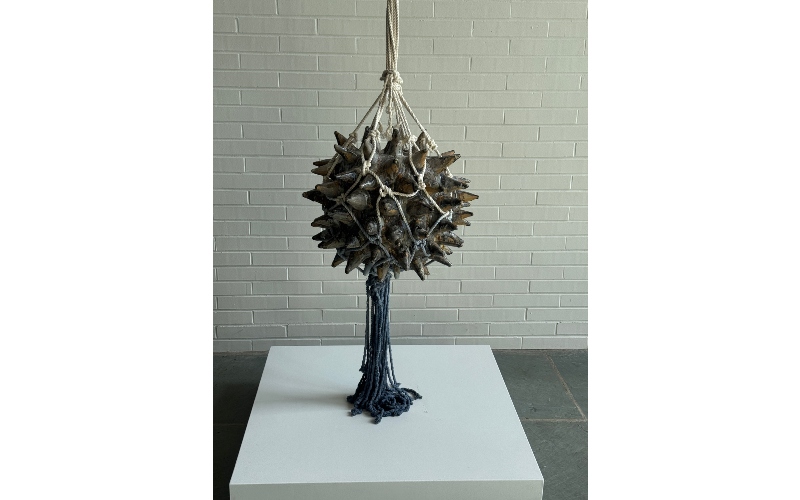 Solitude, glazed ceramic, indigo dyed rope. Anina Major